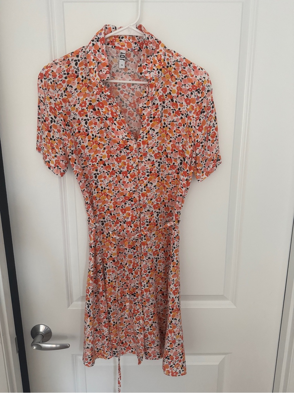 Floral Button-Front Orange Mini Dress